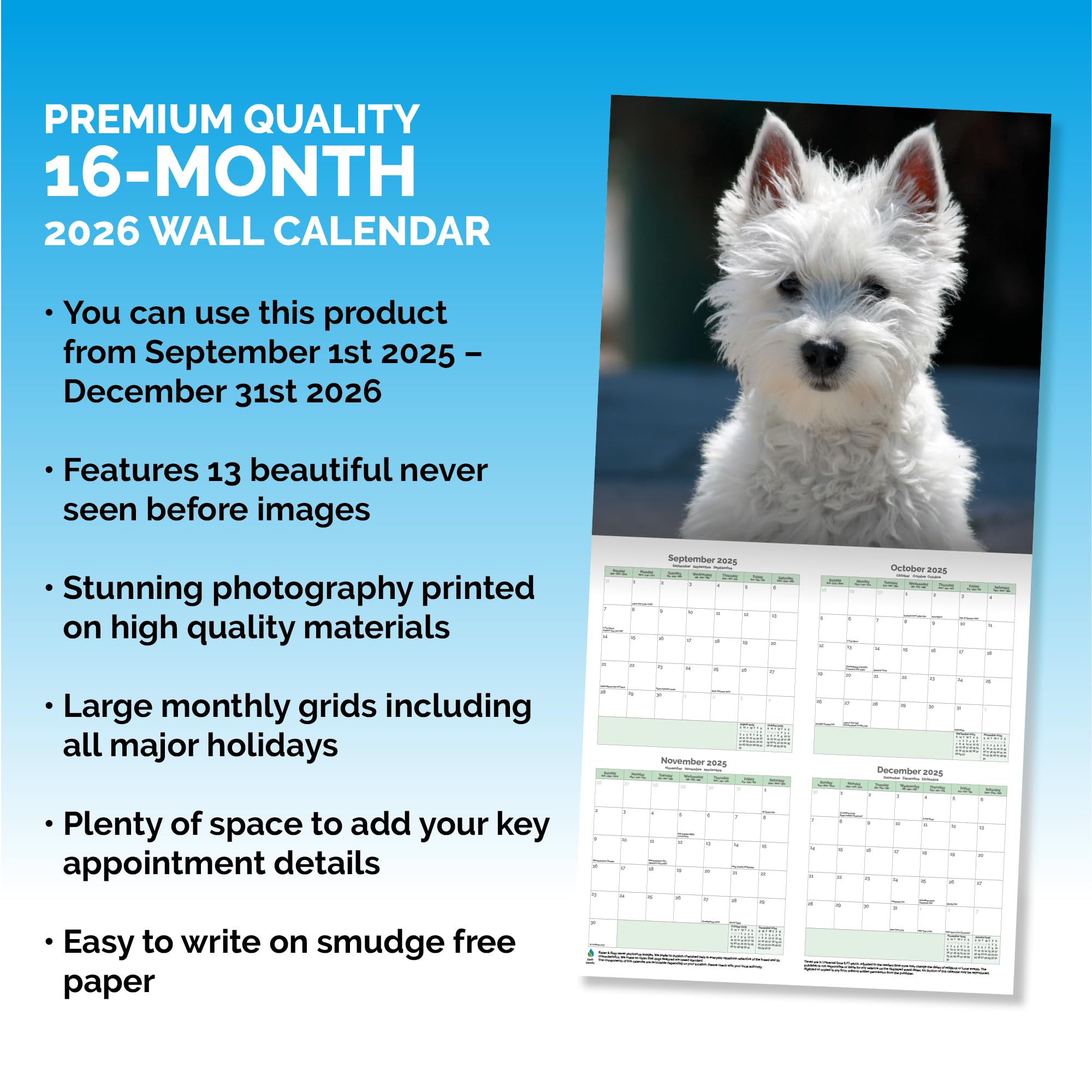 West Highland White Terrier Calendar 2026