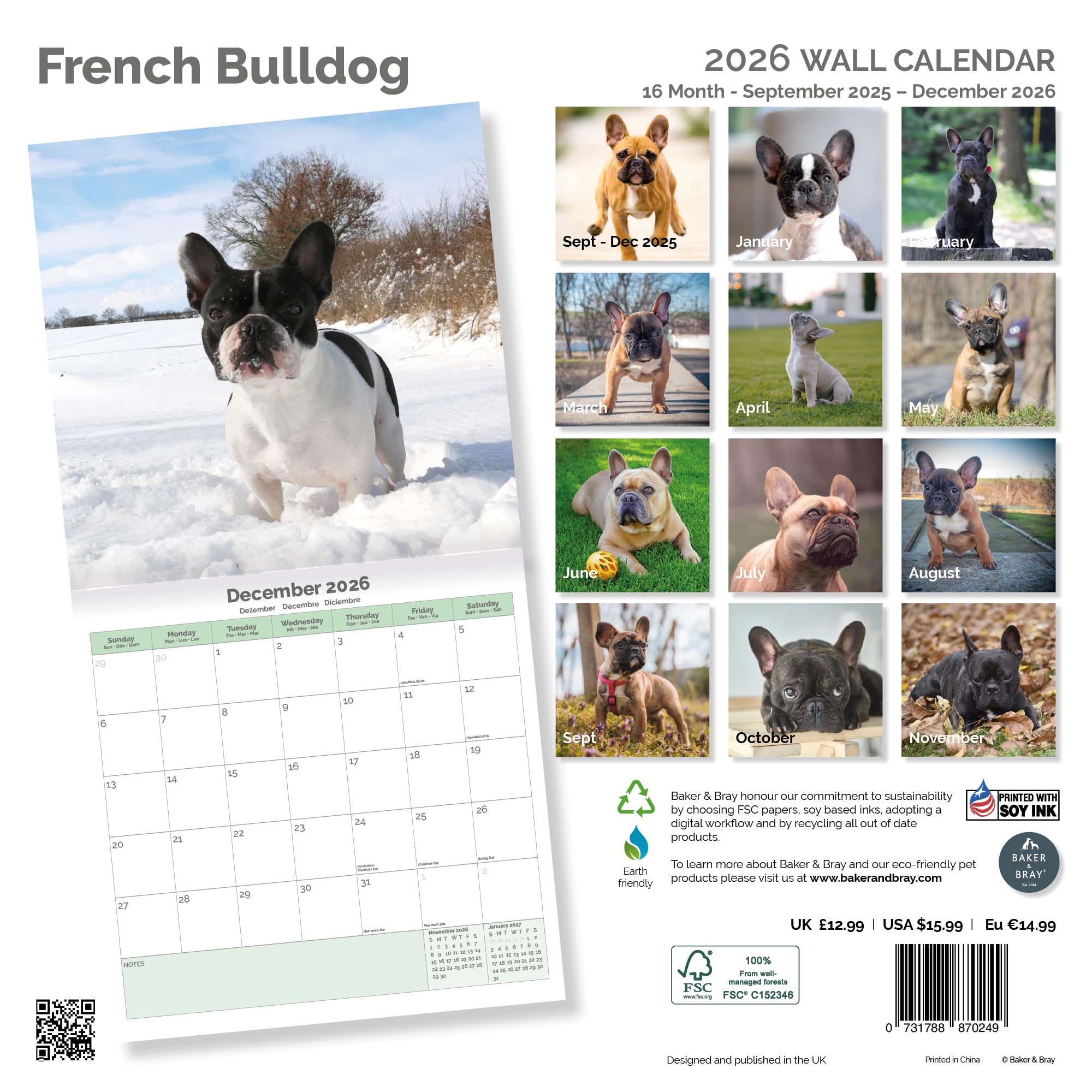 French Bulldog Calendar 2026