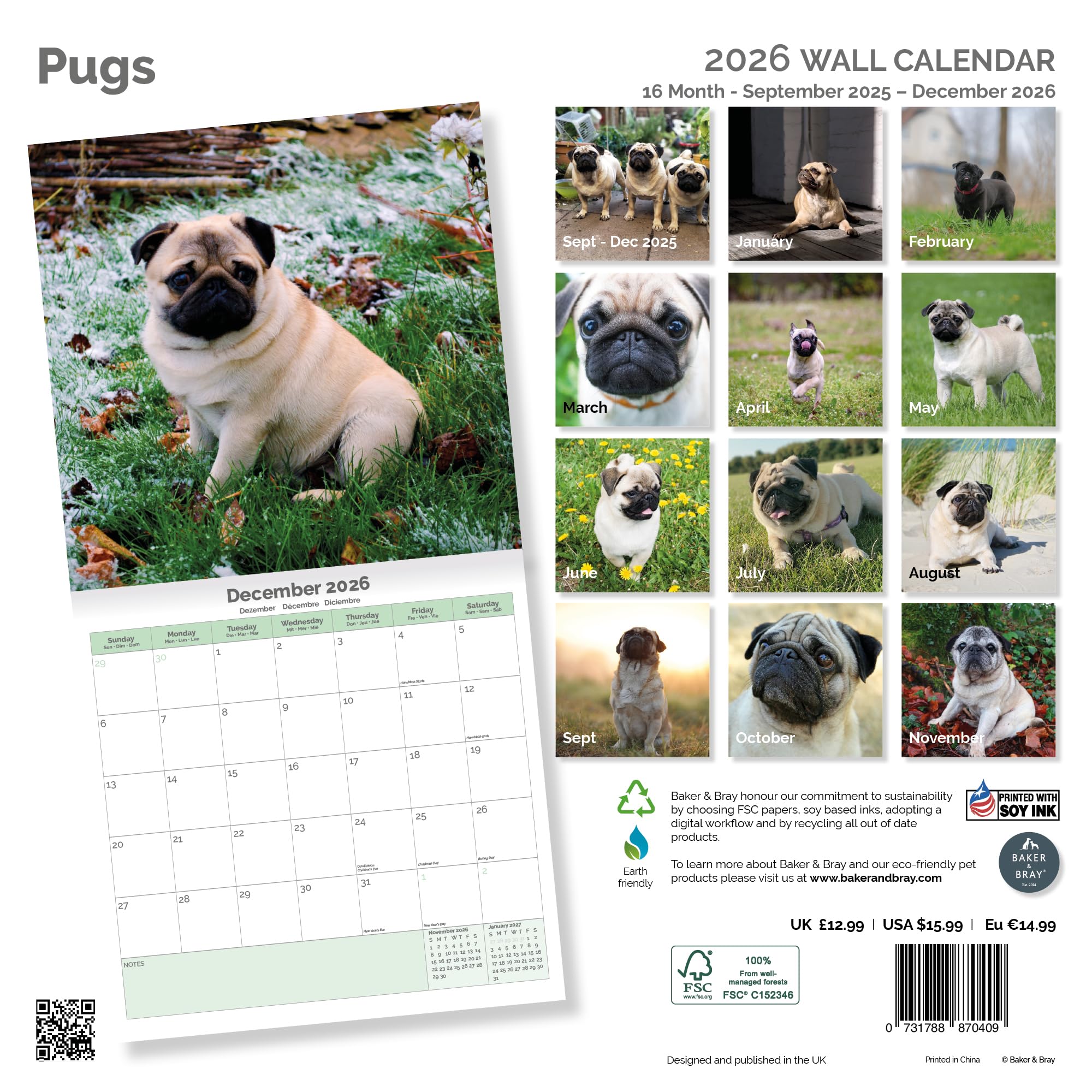 Pug Calendar 2026