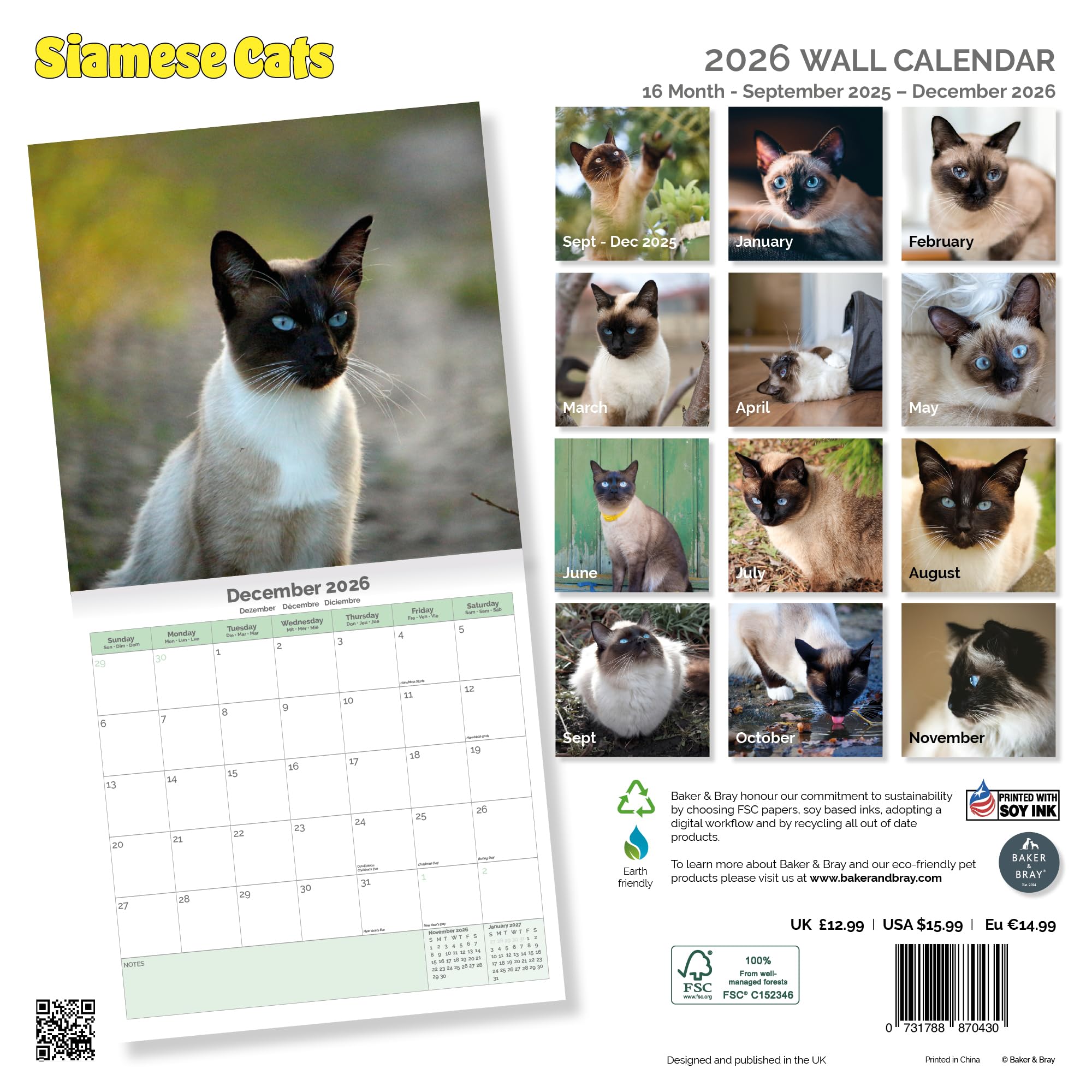 Siamese Cats Calendar 2026
