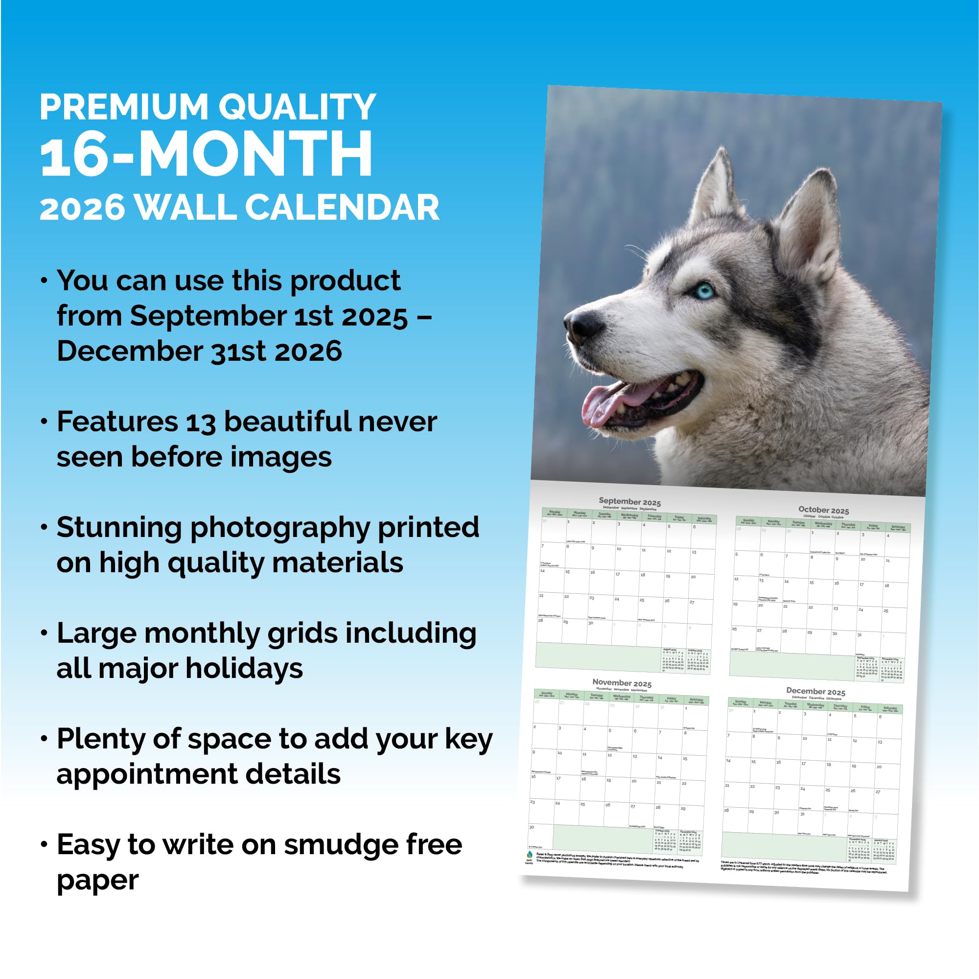Siberian Husky Calendar 2026