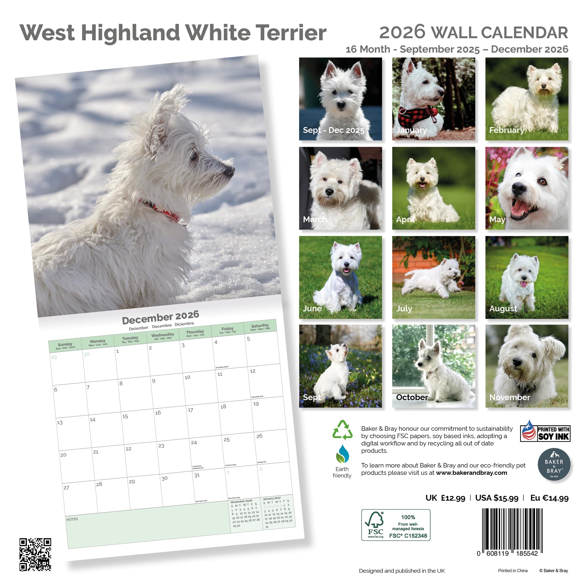 West Highland White Terrier Calendar 2026