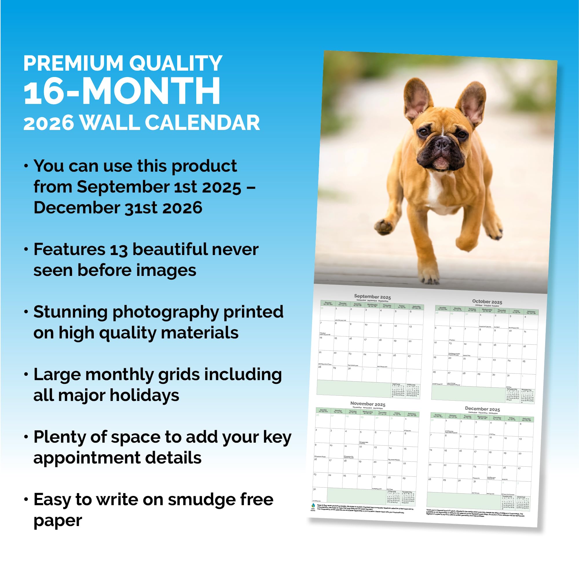 French Bulldog Calendar 2026