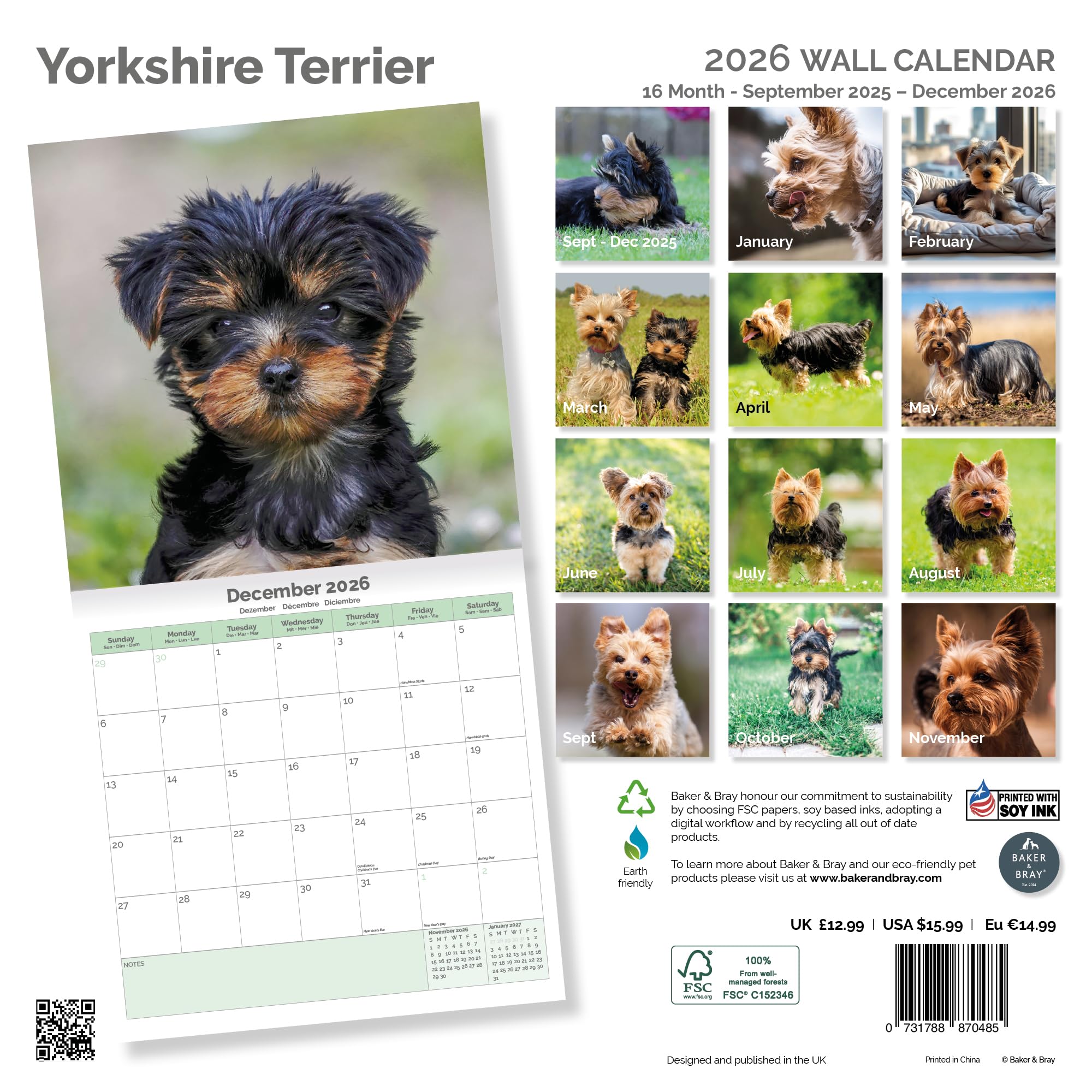 Yorkshire Terrier Calendar 2026
