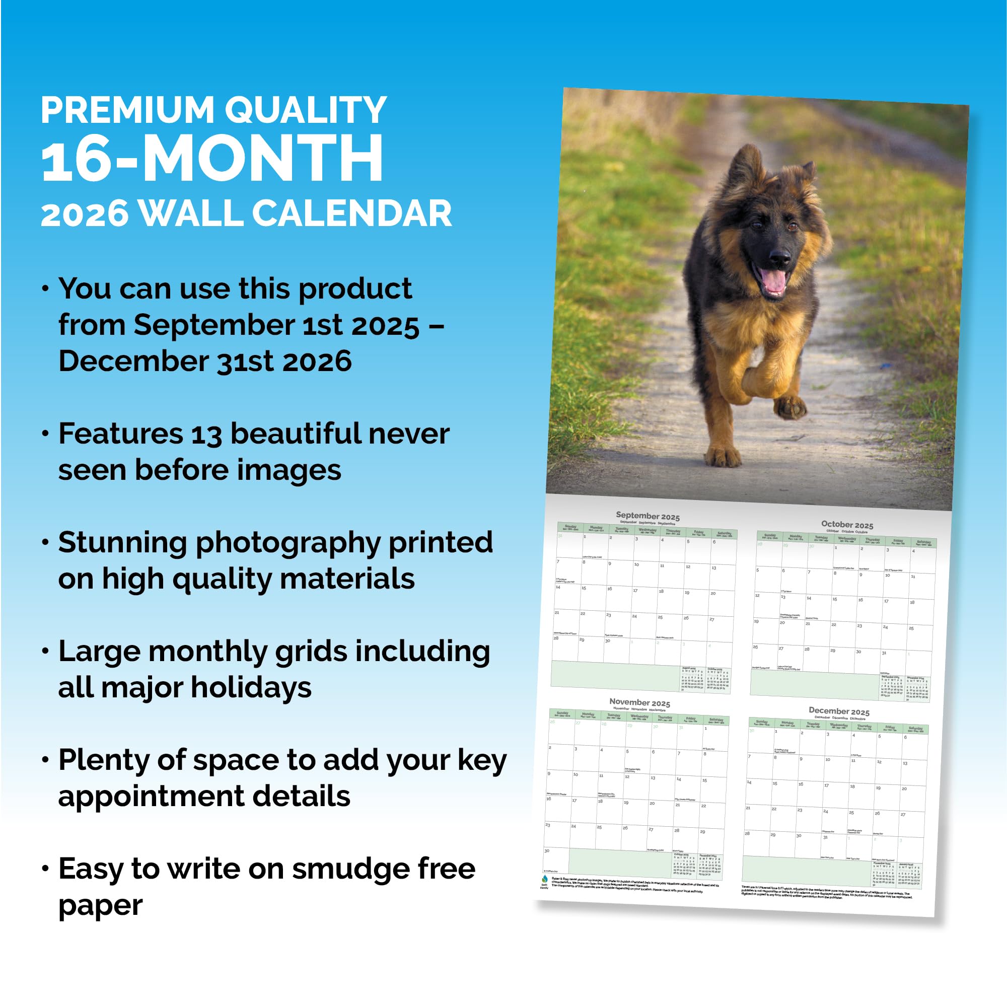 German Shepherd Puppies Calendar 2026