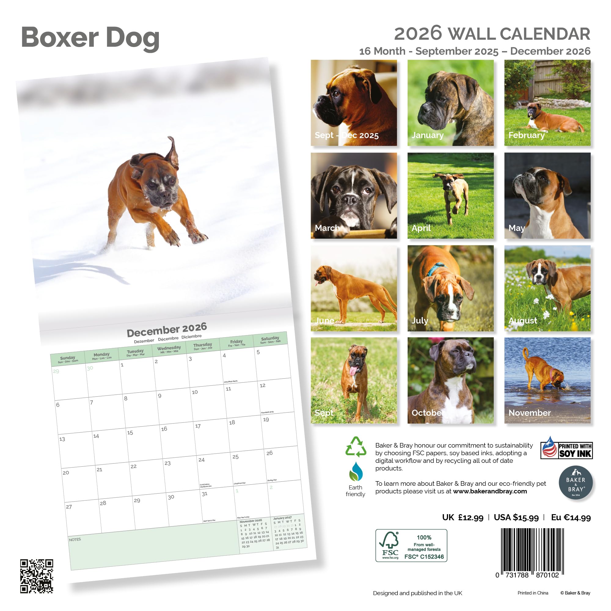 Boxer Dog Calendar 2026