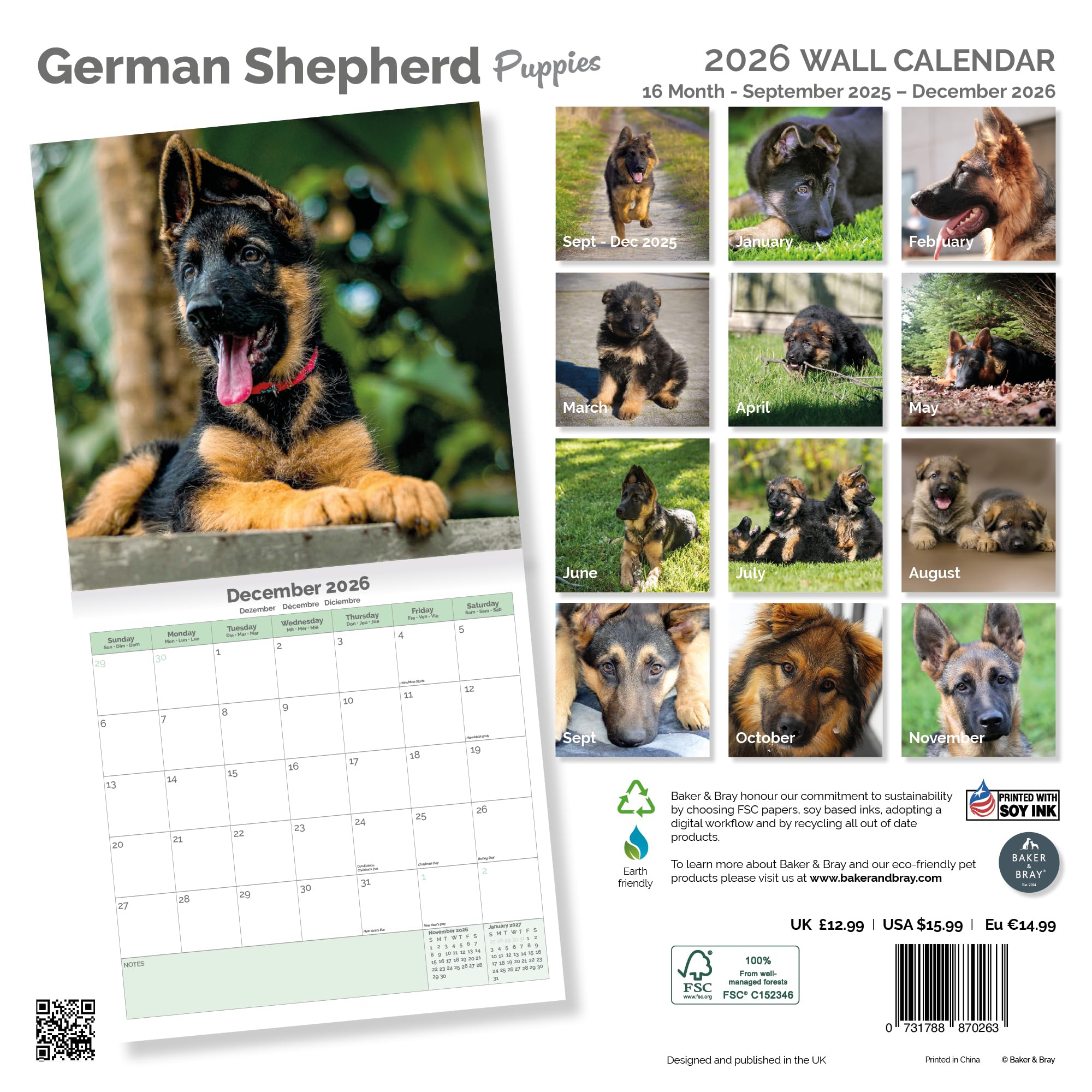 German Shepherd Puppies Calendar 2026