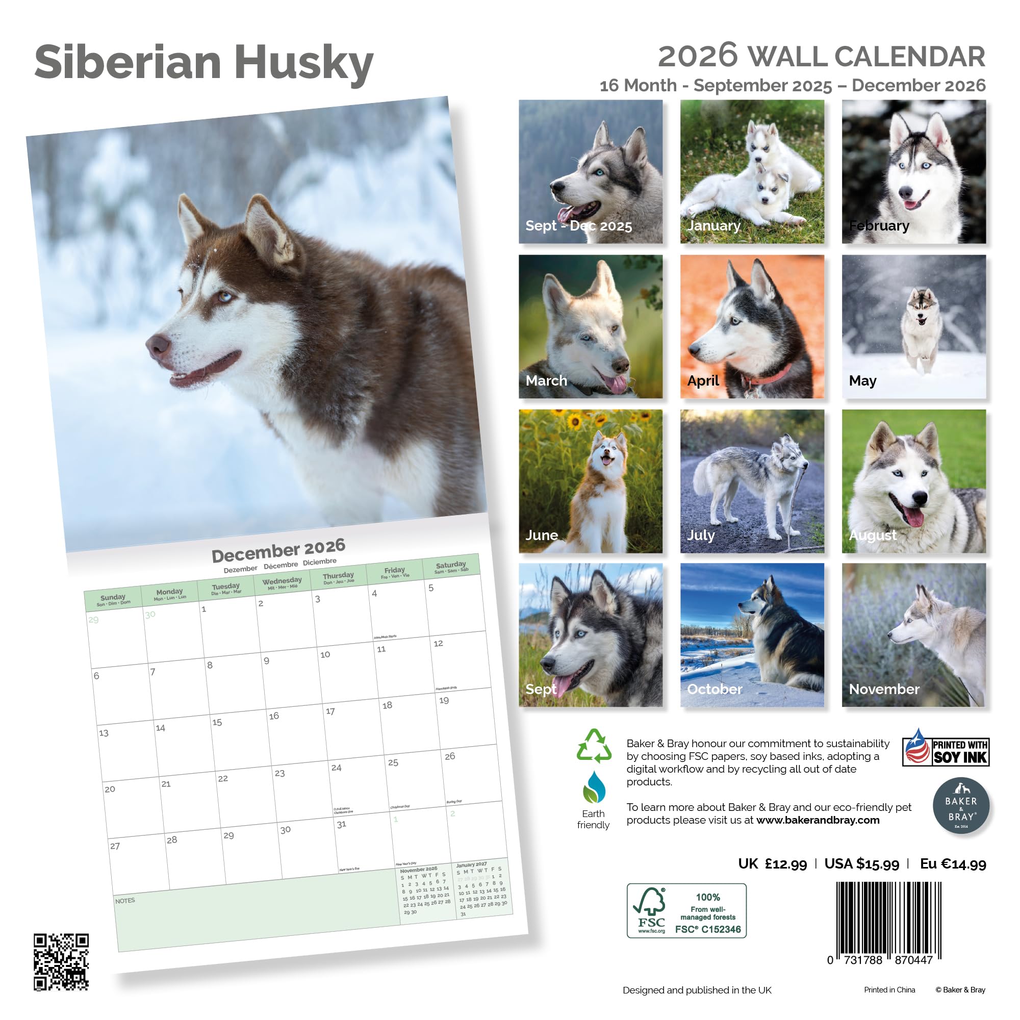 Siberian Husky Calendar 2026