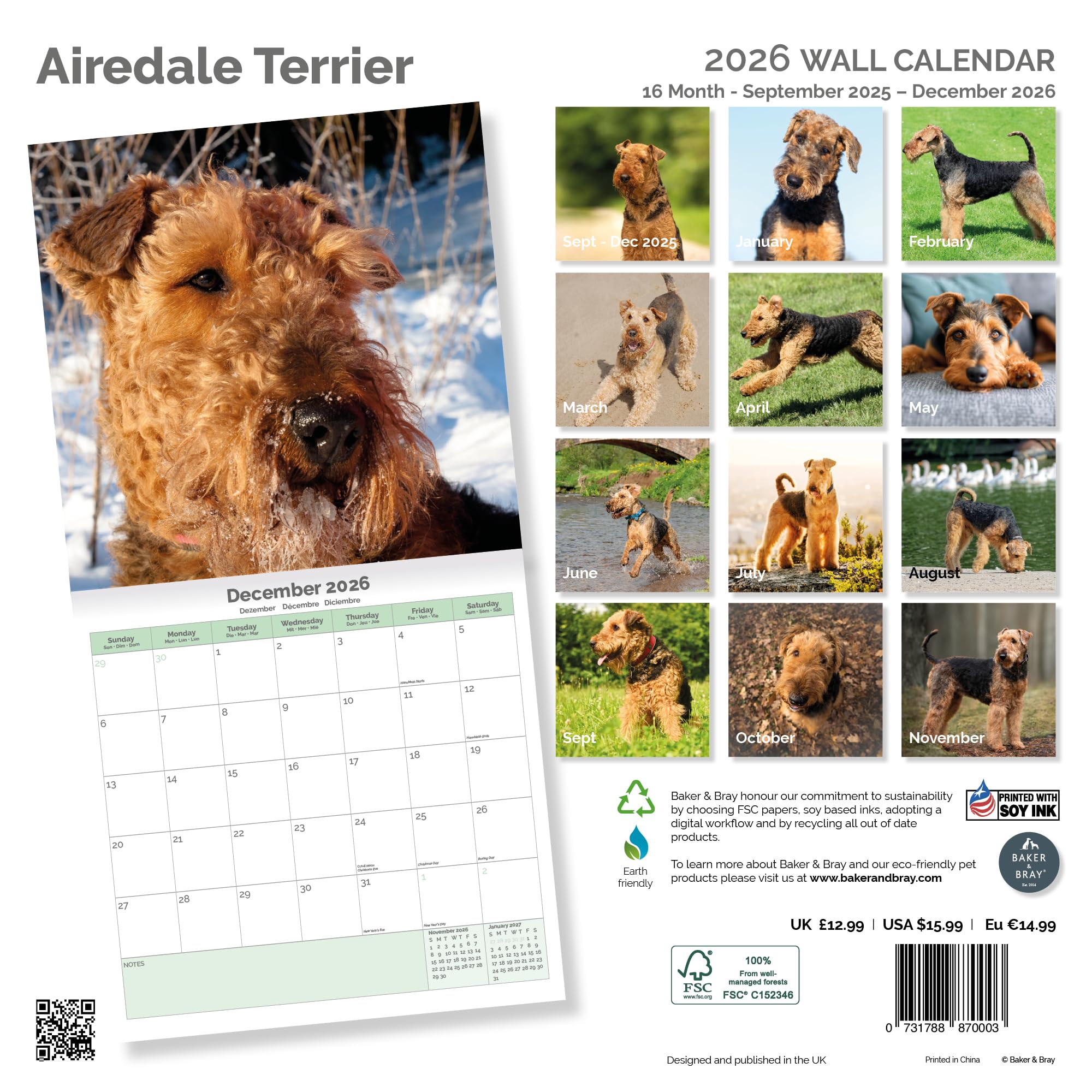 Airedale Terrier Calendar 2026