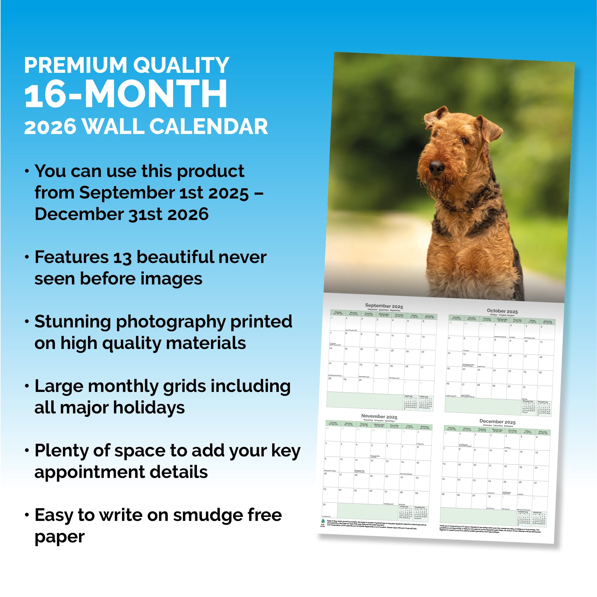Airedale Terrier Calendar 2026