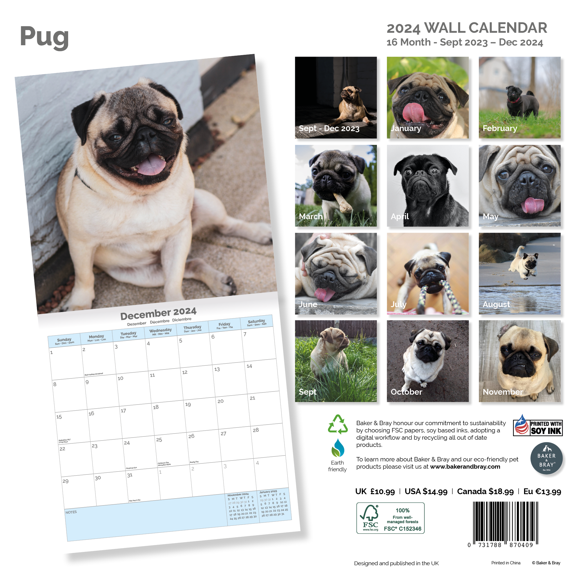 Pug Calendar 2024