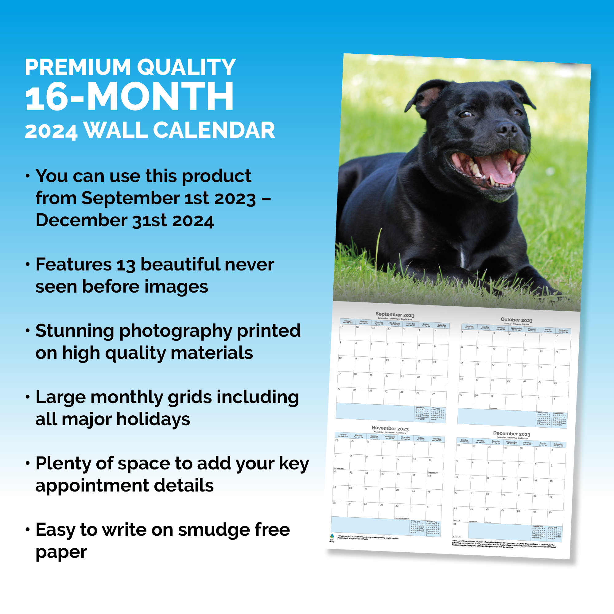 Staffordshire Bull Terrier Calendar 2024