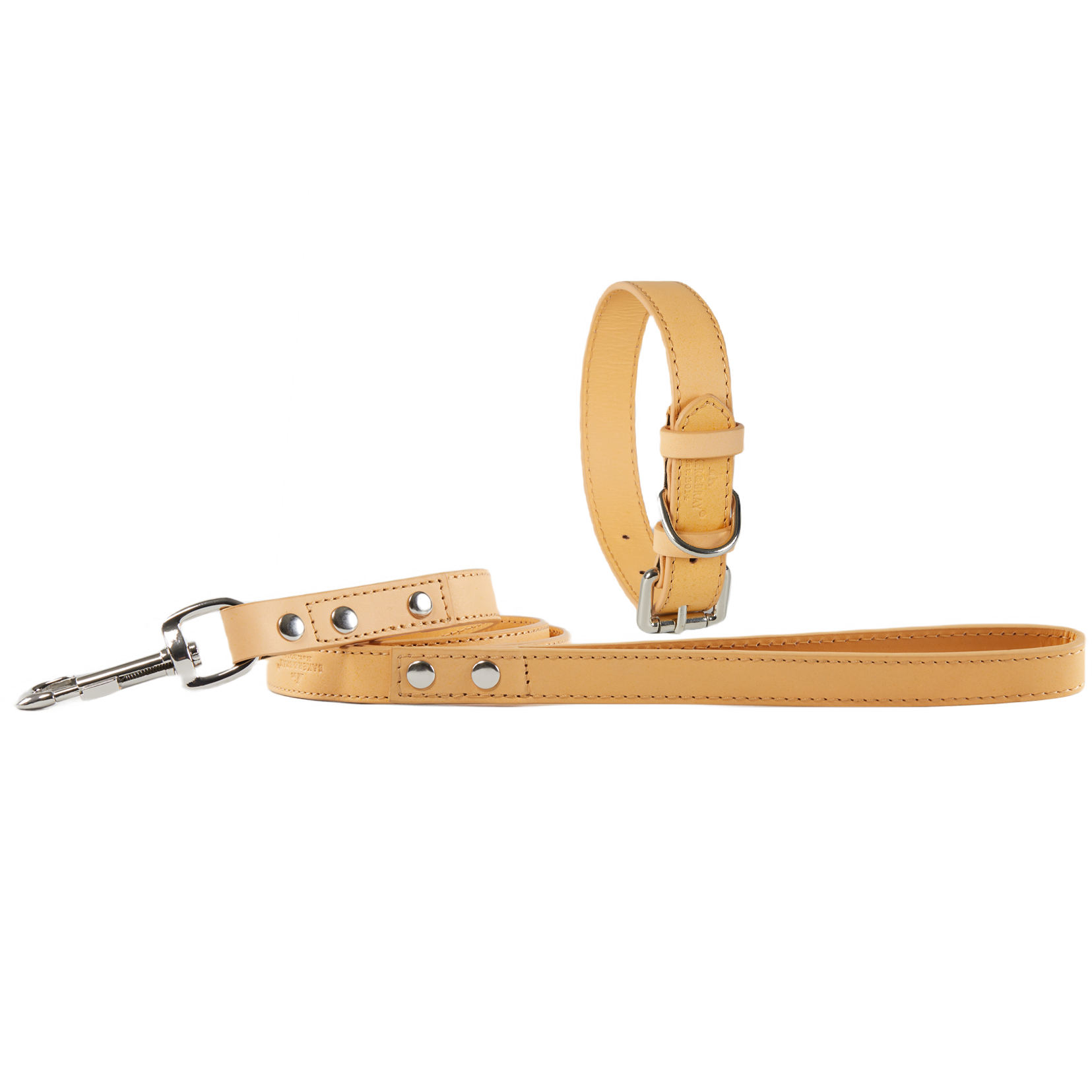 Sustainable Designer Leather Dog Collar & Lead Set, Eggshell