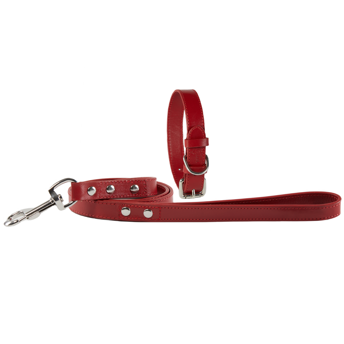 Red leather dog collar and leash on sale